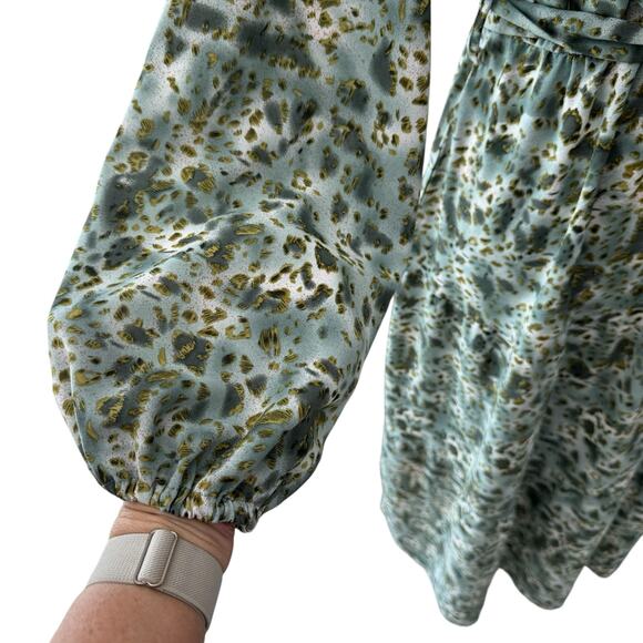 Maxi Dress Womens M Green Animal Print Flowy Country Cottage Boho Resort - Picture 8 of 10